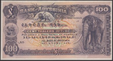 Bank of Abyssinia, obverse colour trial 100 Thalers, ND (1915-29), without serial number or...