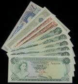 Central Bank of the Bahamas, $1 (6), 1974, 1984 (2), 1992, 1996, and 2002, prefixes P/1, K,...