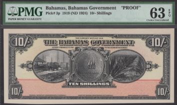 Bahamas Government, obverse and reverse proofs for the 10 Shillings, 1919 (ND 1922), no...