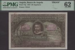 Banco de Angola, proof 20 Angolares, ND (1927), no serial number or signatures, rusty...