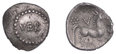 British Iron Age, CATUVELLAUNI, Tasciovanus (c. 25 BC - AD 10), silver Unit, Ver type, ver...