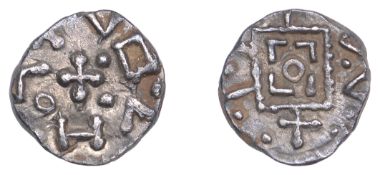 Early Anglo-Saxon Period, Sceatta, Continental series D, type 8, debased standard, rev....