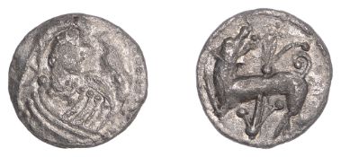 Early Anglo-Saxon Period, Sceatta, Secondary series K, type 42, draped bust right, hair...