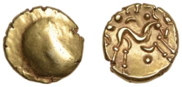 British Iron Age, GALLO-BELGIC, gold Stater, series E [Ambiani], Gallic War Uniface type,...