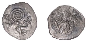 British Iron Age, NORTH EAST THAMES, Uninscribed issues, silver Unit, Essex Serpent type,...