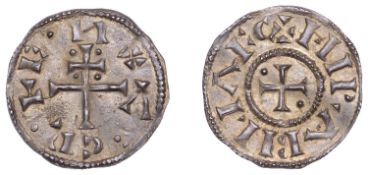 Danelaw, Cnut of Northumbria, Penny, struck at York, cnvt rex around patriarchal cross, ...