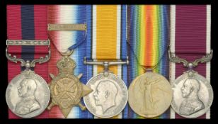 A rare Great War D.C.M. and Second Award Bar group of five awarded to Acting Battery...