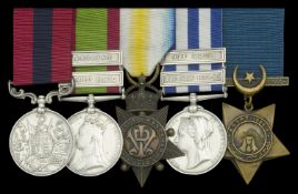 A rare 'Abu Klea Wells' D.C.M. group of five awarded to Private G. H. Moore, King's Royal...