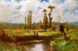 CASTAN, GUSTAVE ELISÉE JULES: Personnages au bord d'un ruisseau.