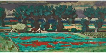 STAUFFER, FRED: "Landschaft m. Eichen".