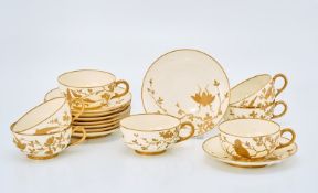 Satz von 7 Teetassen mit UT, asiatischer Stil, Paul Blot/ Paris um 1900.