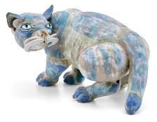 Studiokeramik Beate Kuhn: Blaue Katze, sich umwendend, um 2000.