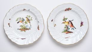 Paar Speiseteller "Vögel und Insekten", Meissen um 1760.