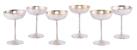 Satz von 6 Champagnerschalen, Jugendstil, Schwäbisch Gmünd um 1900.
