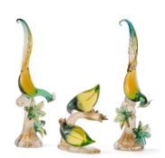 Satz von 3 Glas-Skulpturen "Vögel", Murano 2. Hälfte 20. Jh.