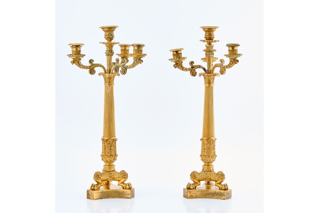 Paar gr. 4-flamm. Leuchter, Empire, um 1810. - Bild 1 aus 5