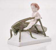 "Sommerritt"/ Putto auf Heuschrecke, Jugendstil, Rosenthal um 1910.