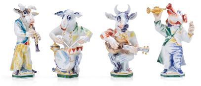 Satz von 4 Figuren "Musizierende Tiere", Meissen 2001.