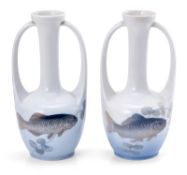 Paar Henkelvasen "Fische", Jugendstil, Royal Copenhagen um 1915.
