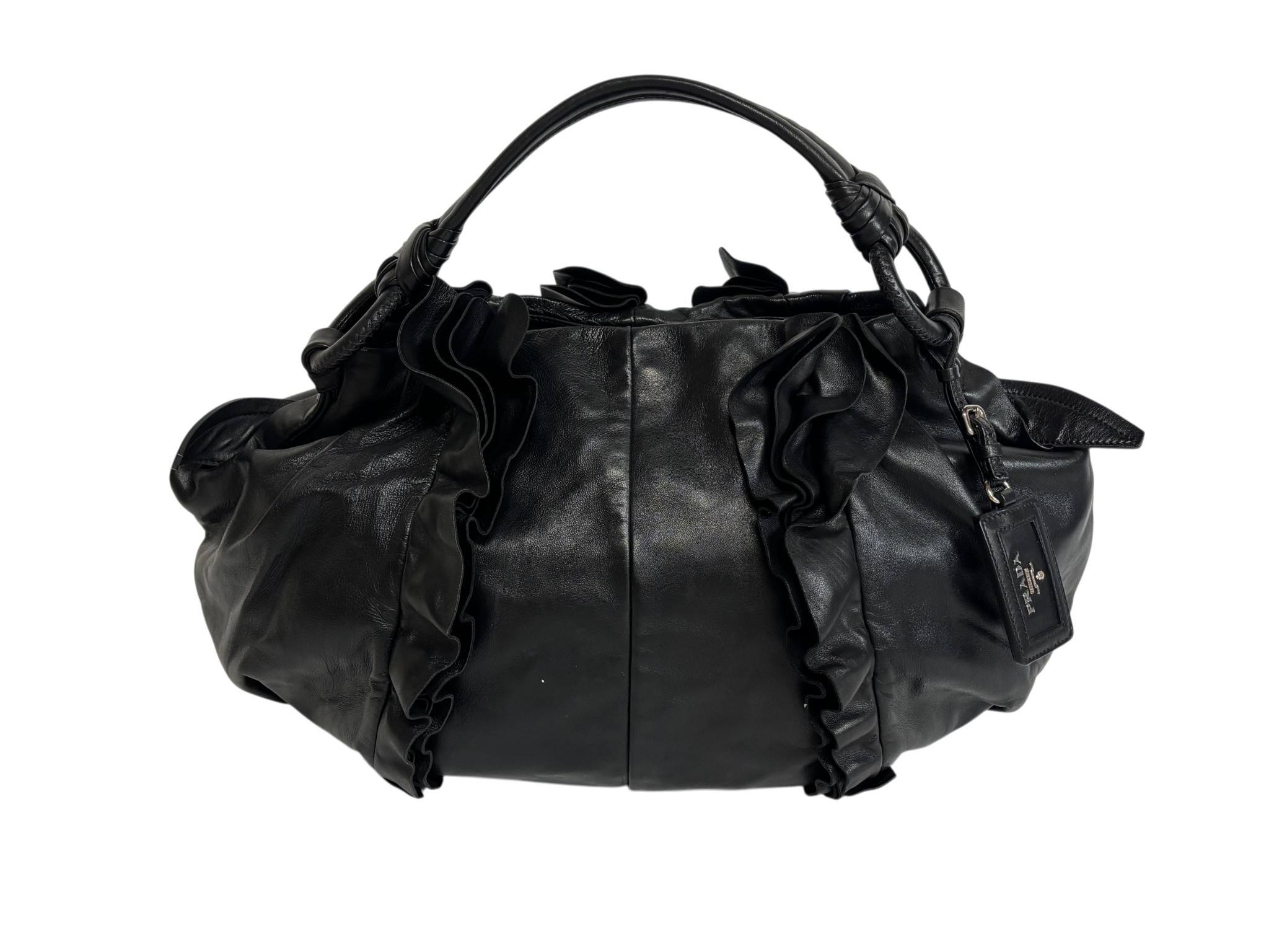 A PRADA NAPPA LEATHER RUFFLE BAG with Prada leather swing label, warranty card with product code - Image 3 of 5