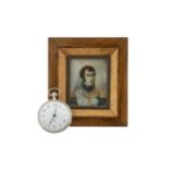 A SILVER REPEATING VERGE WATCH,  unsigned white enamel dial, in a silver case with wilted band,