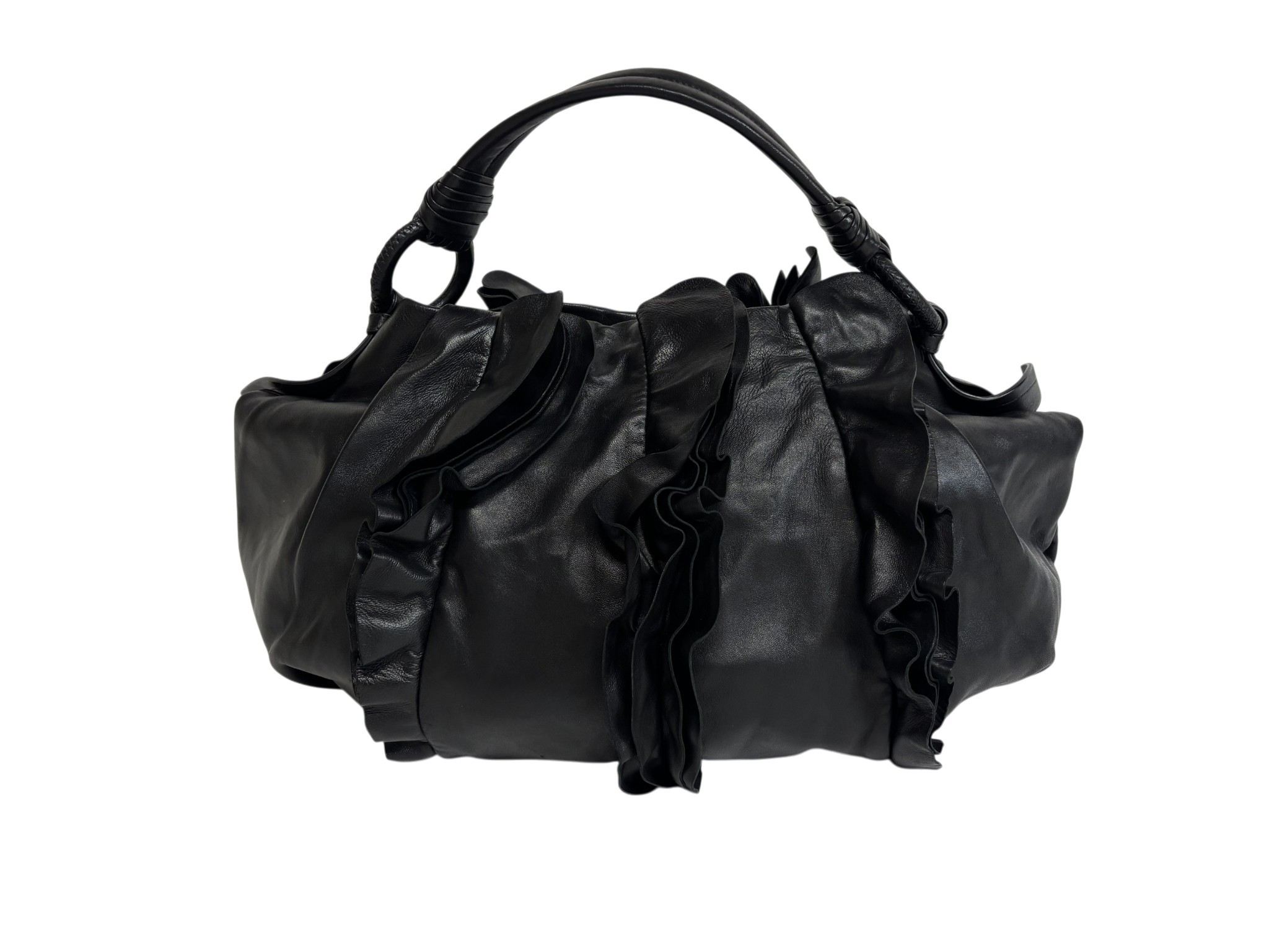 A PRADA NAPPA LEATHER RUFFLE BAG with Prada leather swing label, warranty card with product code - Image 2 of 5