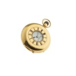 J. W. BENSON: AN 18CT GOLD HALF-HUNTING CASED KEYLESS LEVER WATCH, signed white enamel dial, three-