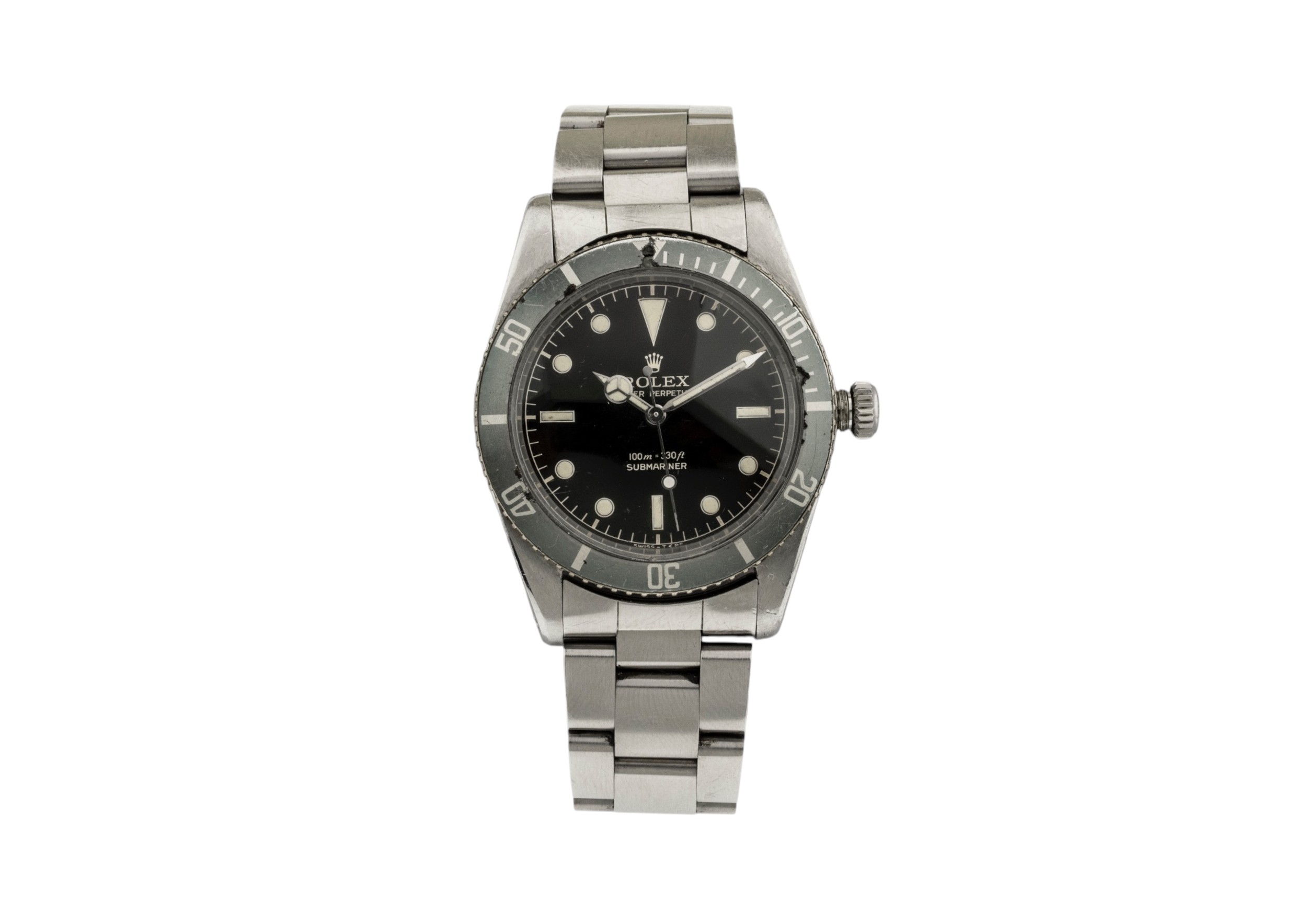 ROLEX: A STEEL SUBMARINER (NO DATE) WRISTWATCH Ref 5508, case No 180334; dial signed Rolex Oyster