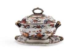JOHN RIDGWAY PENANG PATTERN SUPERIOR STONE CHINA TUREEN on stand. 30 cms high