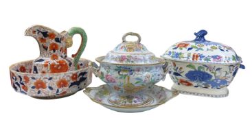 A 19TH CENTURY ENGLISH CREAM WARE CHINOISERIE SOUP TUREEN ON STAND,  inscribed 'Sharpus's,