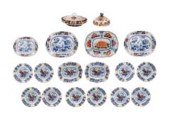 FIVE IRONSTONE CAULDON PLACE PLATES with floral decoration, five soup bowls, two unmarked 19th