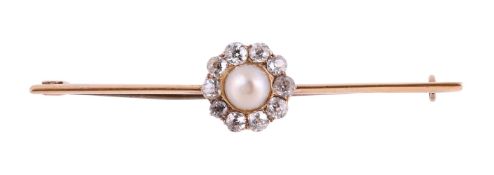 A PEARL AND DIAMOND BAR BROOCH