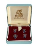 Y A SET OF 9CT WHITE GOLD AND LAPIS LAZULI DRESS STUDS