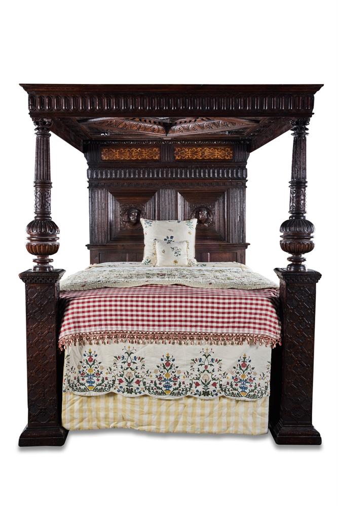 AN ENGLISH OAK, WALNUT AND MARQUETRY TESTER BEDSTEAD, EARLY 17TH CENTURY - Image 2 of 2
