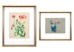 λ PAUL MAZE (BRITISH 1887-1979), STILL LIFE OF PINK ROSES IN A BLUE VASE; A STUDY RED ROSES