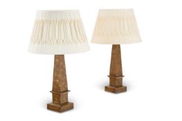 A PAIR OF GILT FLORAL PAINTED WOOD TABLE LAMPS ROCHAMP, MODERN