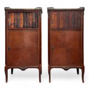 A PAIR OF FRENCH BRASS MOUNTED BOIS SATINE BEDSIDE CABINETS
