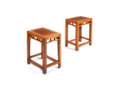 A PAIR OF FRUITWOOD AND PADOUK TABLES