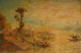 MANNER OF JOSEPH MALLORD WILLIAM TURNER, A VENETIAN VIEW WITH GONDOLAS
