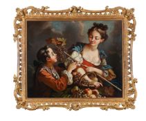 MANNER OF FRANÇOIS BOUCHER, WOMAN AND A BOY WITH A STILL LIFE OF GRAPES