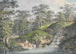 PHILIP HEINRICH DUNKER (GERMAN 1781 - 1836), WOMEN AND CHILDREN WASHING LAUNDRY NEAR A WATERFALL