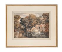 WILLIAM HAVELL (BRITISH 1782 - 1857)MILL-SCENE WITH FIGURESWatercolourDated '1806' verso (accordi