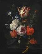 NICOLAES VAN VERENDAEL (FLEMISH 1640 - 1691), ROSES, A TULIP, MORNING GLORY AND OTHER FLOWERS