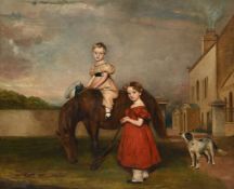 JOHN FERNELEY SENIOR (BRITISH 1782 - 1860), TWO CHILDREN OUTSIDE A COUNTRY HOUSE
