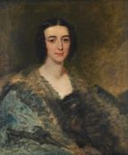 CIRCLE OF SIR THOMAS LAWRENCE (BRITISH 1769-1830), PORTRAIT OF A LADY IN A GREEN AND BLACK DRESS