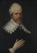 FOLLOWER OF MICHIEL VAN MIEREVELT, PORTRAIT OF A GENTLEMAN WITH A WHITE RUFF AND HAT