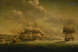 ATTRIBUTED TO THOMAS BUTTERSWORTH (BRITISH CIRCA 1758 - 1842), SHIPPING OFF THE SEVEN SISTERS