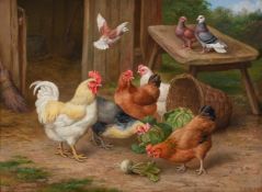 EDGAR HUNT (BRITISH 1876 - 1955), CHICKENS AND PIGEONS