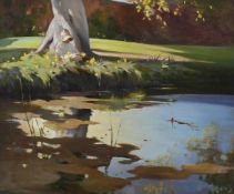 LANCELOT PERCIVAL ROBERTS (BRITISH 1883-1950), GIRL AMONGST DAFFODILS BY A POND