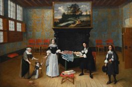 ATTRIBUTED TO GILLIS VAN TILBORGH (FLEMISH 1615-CIRCA 1678), AN INTERIOR WITH A CLOTH MERCHANT